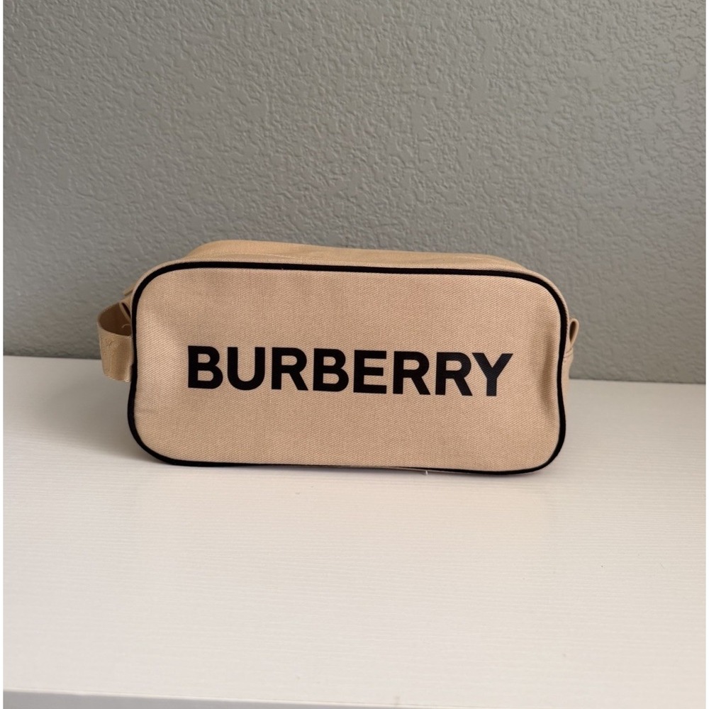 Burberry Beige Logo Cosmetic Toiletry Travel Bag Pouch NWOT